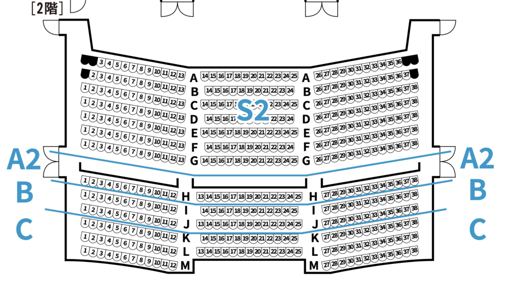 「ウィキッド」大阪四季劇場　座席表(2階)画像
