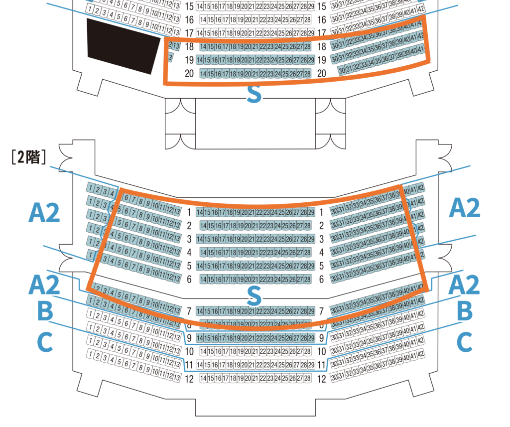 有明四季劇場 座席表(1階後席・2階)