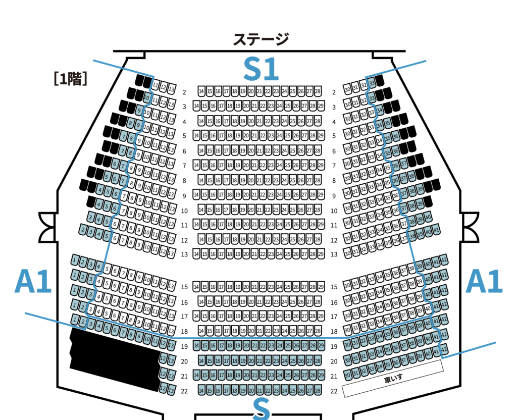 名古屋四季劇場「バケモノの子」座席表(1階)